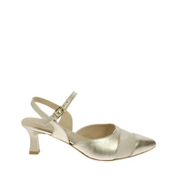 Złote eleganckie skórzane sandałki z siateczką